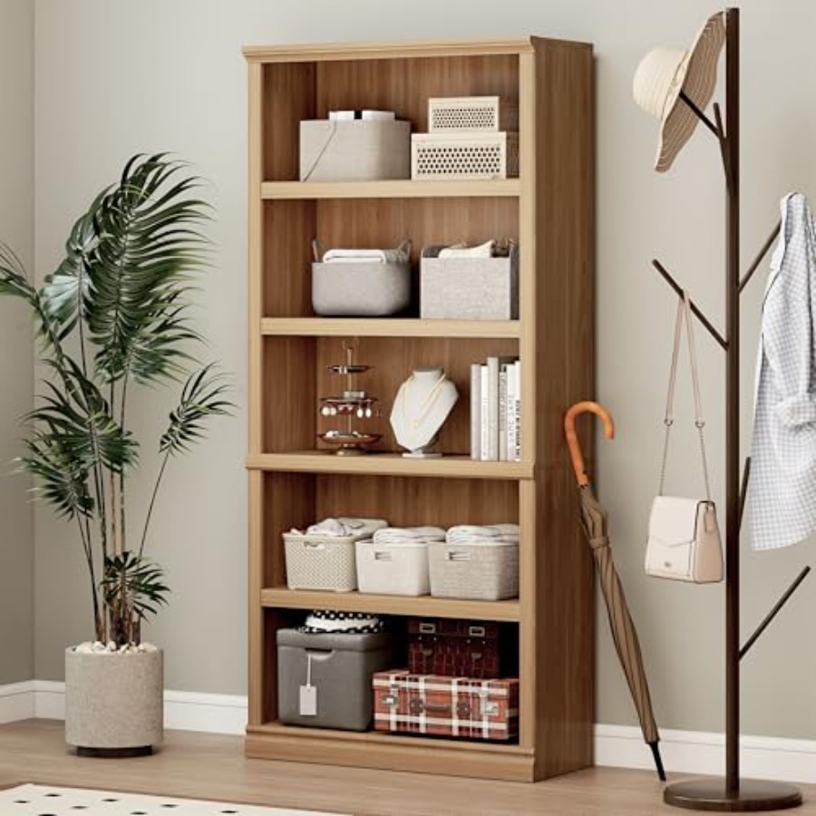 Home Office With Library - 70 in Tall White Oak Bookcase