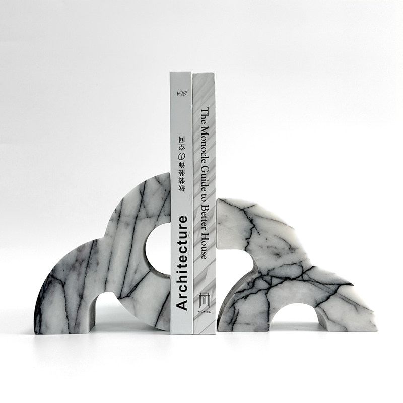 Home Office With Library - Modern Marble Bookends Heavy Duty Geometric
