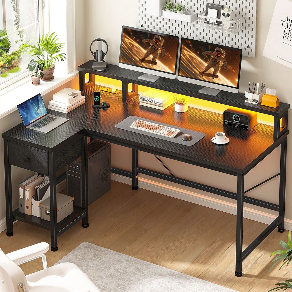 Home Office L Shaped Desk - Black L Shaped Gaming Desk With