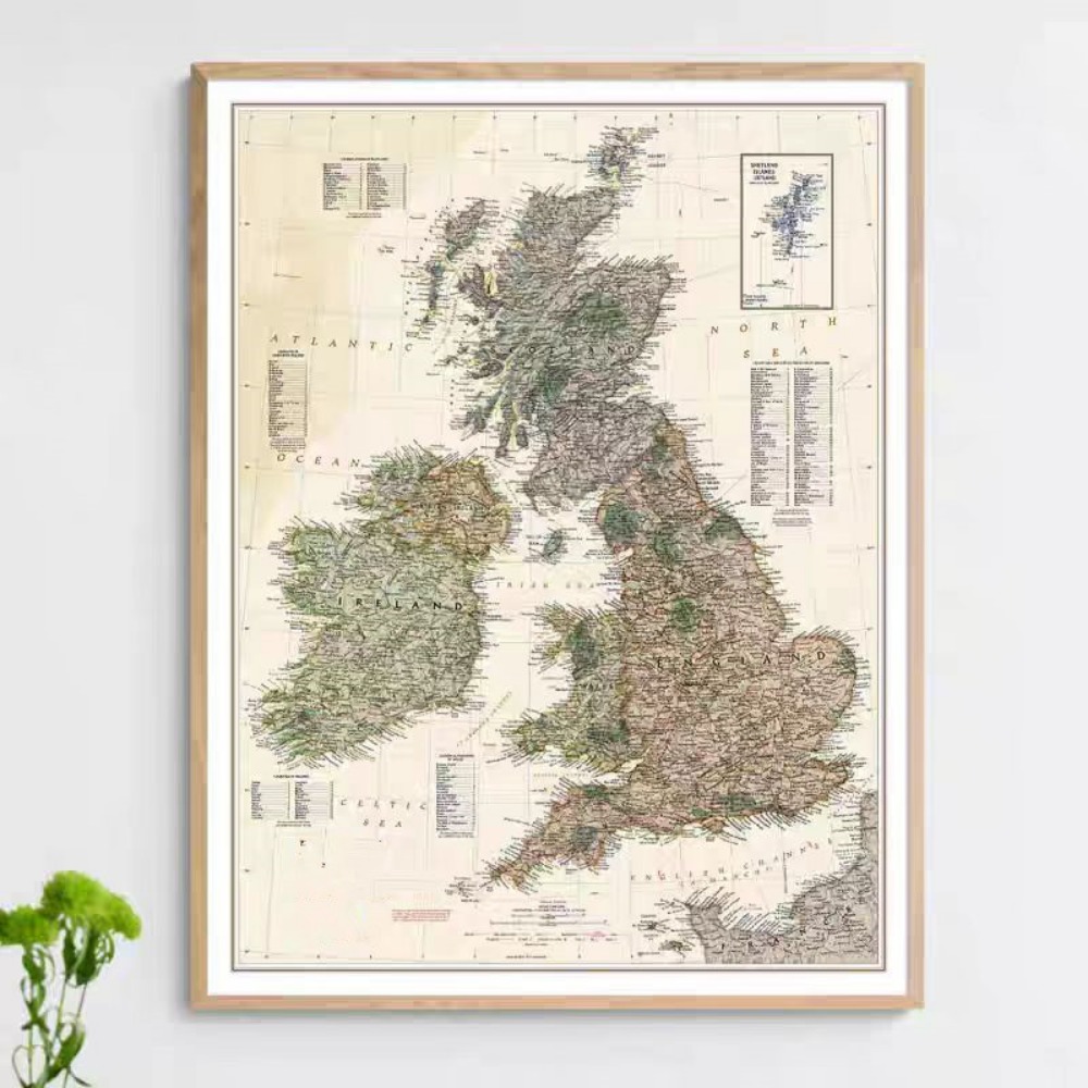 Home Office With Library - Vintage HD Britain Map Posters Prints