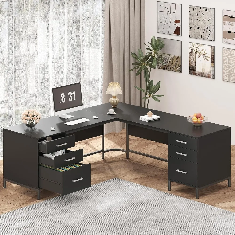 Home Office L Shaped Desk - TVU 59’‘ L Shaped Desk with