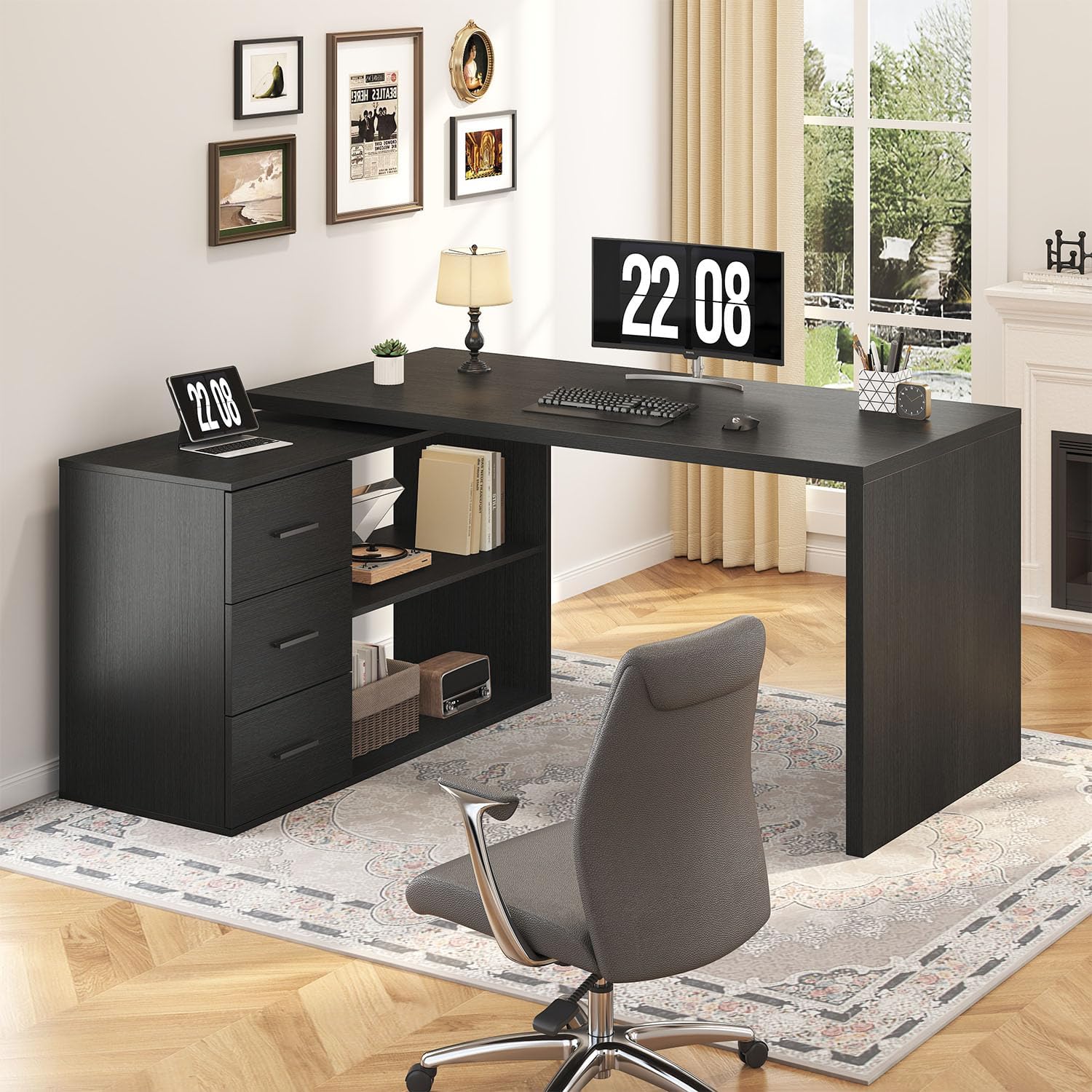 55-76 Inch Black Morden L Shap - огляд і ціна Home Office L Shaped Desk