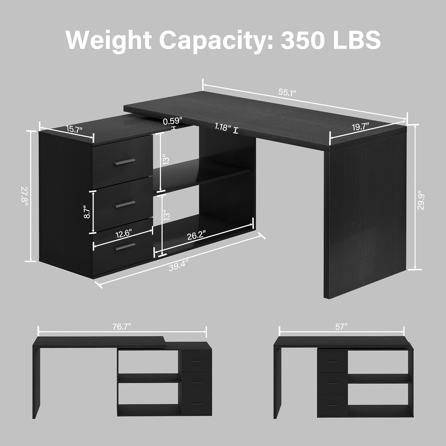 55-76 Inch Black Morden L Shap - огляд і ціна Home Office L Shaped Desk