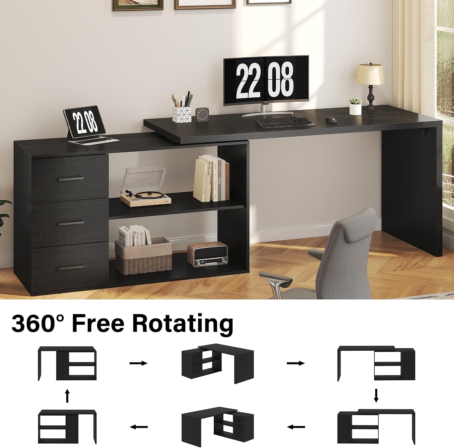 55-76 Inch Black Morden L Shap - огляд і ціна Home Office L Shaped Desk
