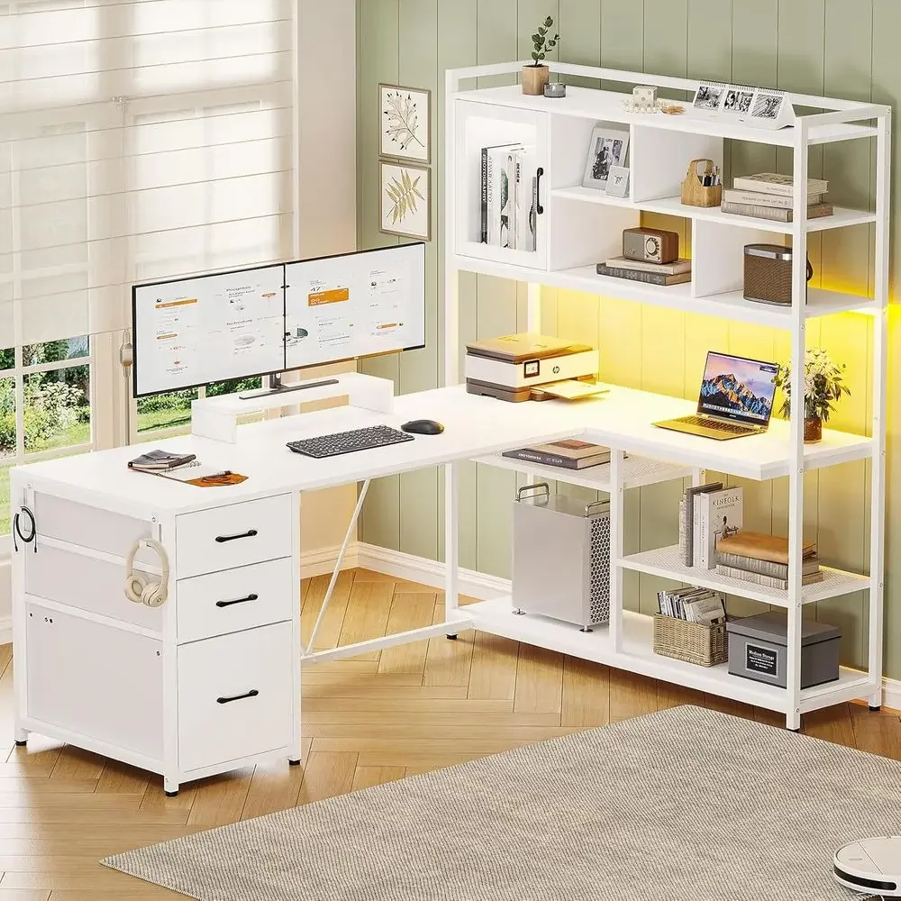 58 L-Shaped Desk with Storage, - огляд і ціна Home Office L Shaped Desk