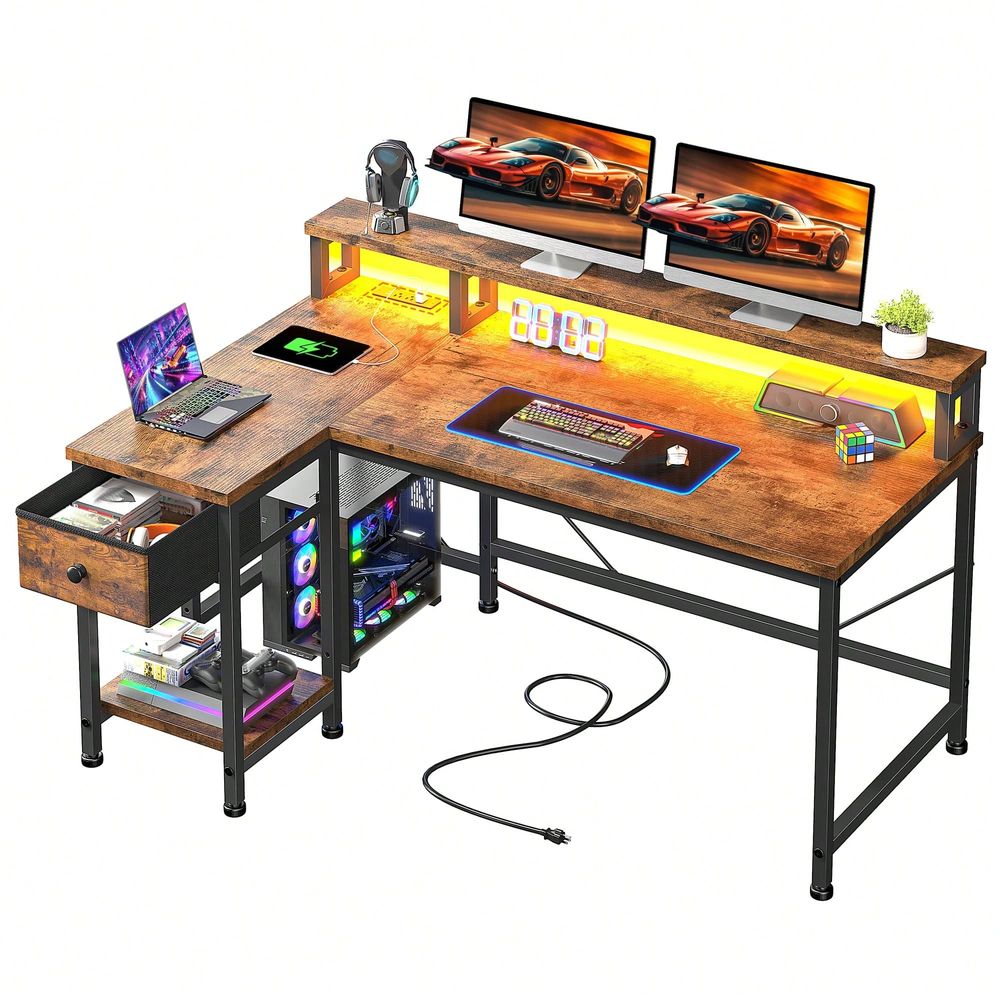 Brown L Shaped Gaming Desk Wit - огляд і ціна Home Office L Shaped Desk