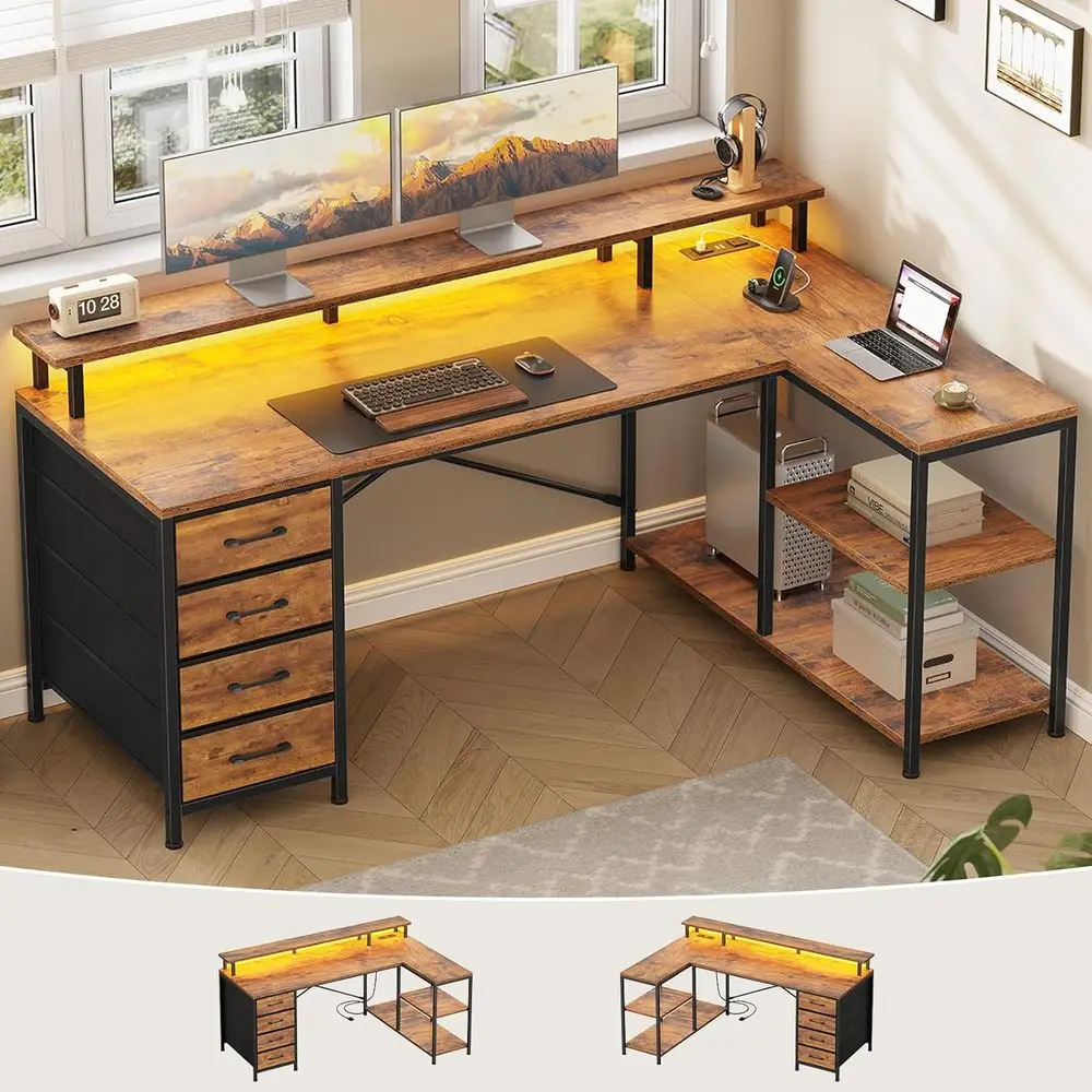 L-Shaped Desk with 4 Drawers,  - огляд і ціна Home Office L Shaped Desk