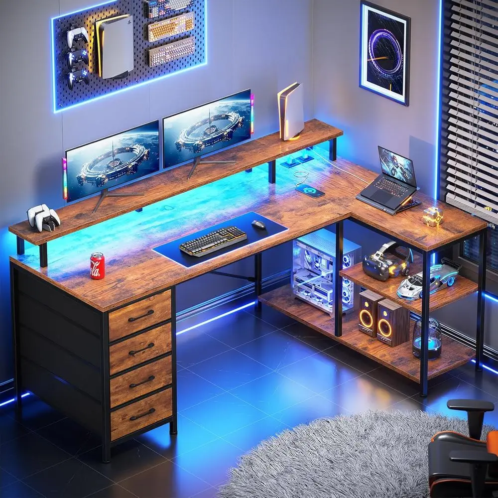 L-Shaped Desk with 4 Drawers,  - огляд і ціна Home Office L Shaped Desk