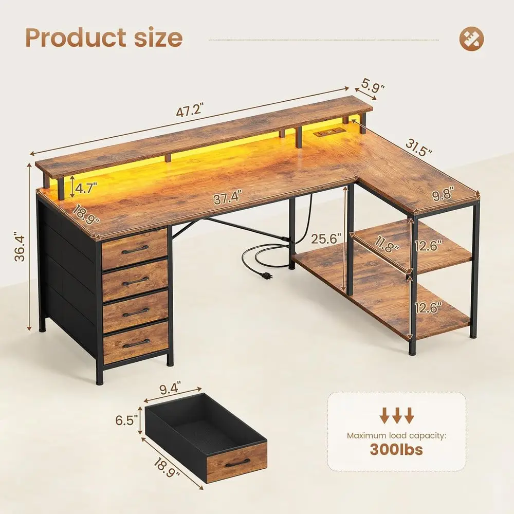L-Shaped Desk with 4 Drawers,  - огляд і ціна Home Office L Shaped Desk