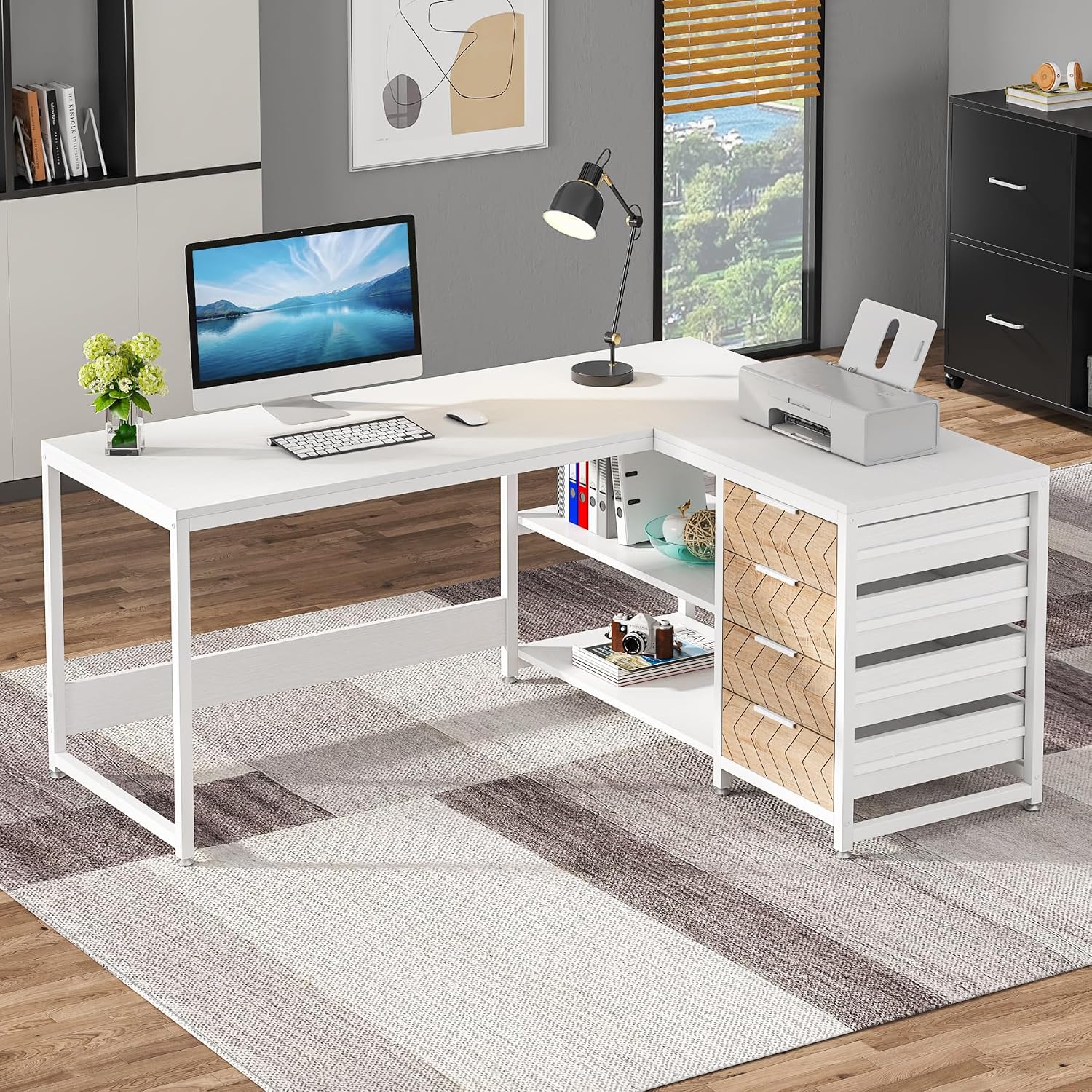 L Shaped Computer Desk with Dr - огляд і ціна Home Office L Shaped Desk