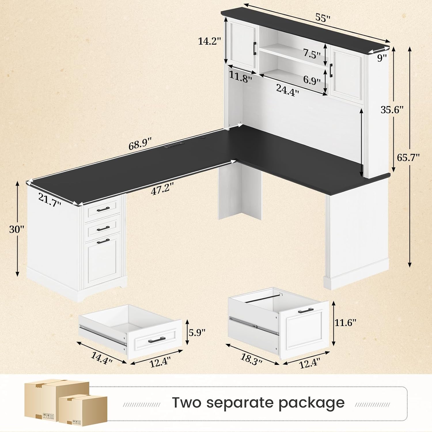 L Shaped Desk with Hutch & 3 D - огляд і ціна Home Office L Shaped Desk