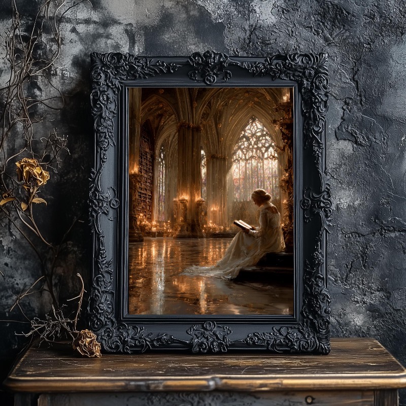Dark Academia Canvas Print Got - огляд і ціна Home Office With Library