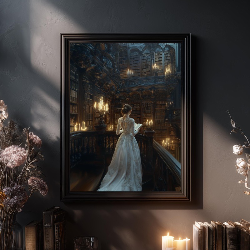 Dark Academia Canvas Print Got - огляд і ціна Home Office With Library