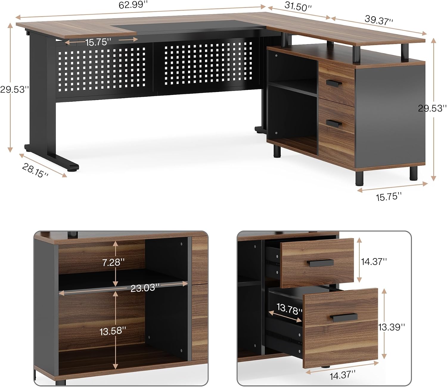 63 Inch L Shaped Executive Des - огляд і ціна Home Office L Shaped Desk