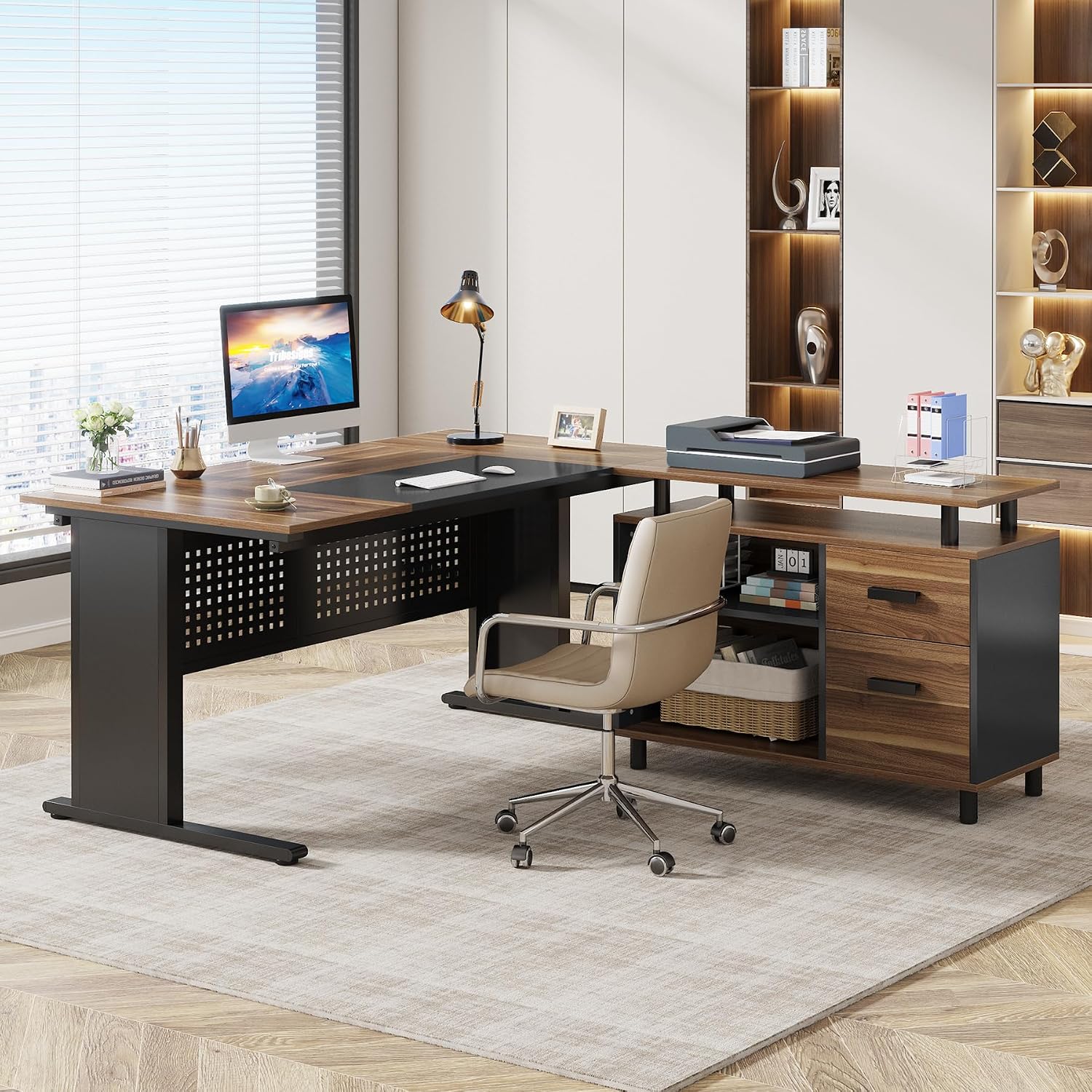 63 Inch L Shaped Executive Des - огляд і ціна Home Office L Shaped Desk