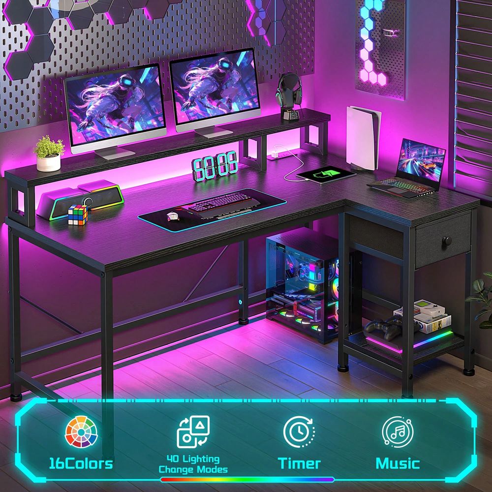 Black L Shaped Gaming Desk Wit - огляд і ціна Home Office L Shaped Desk