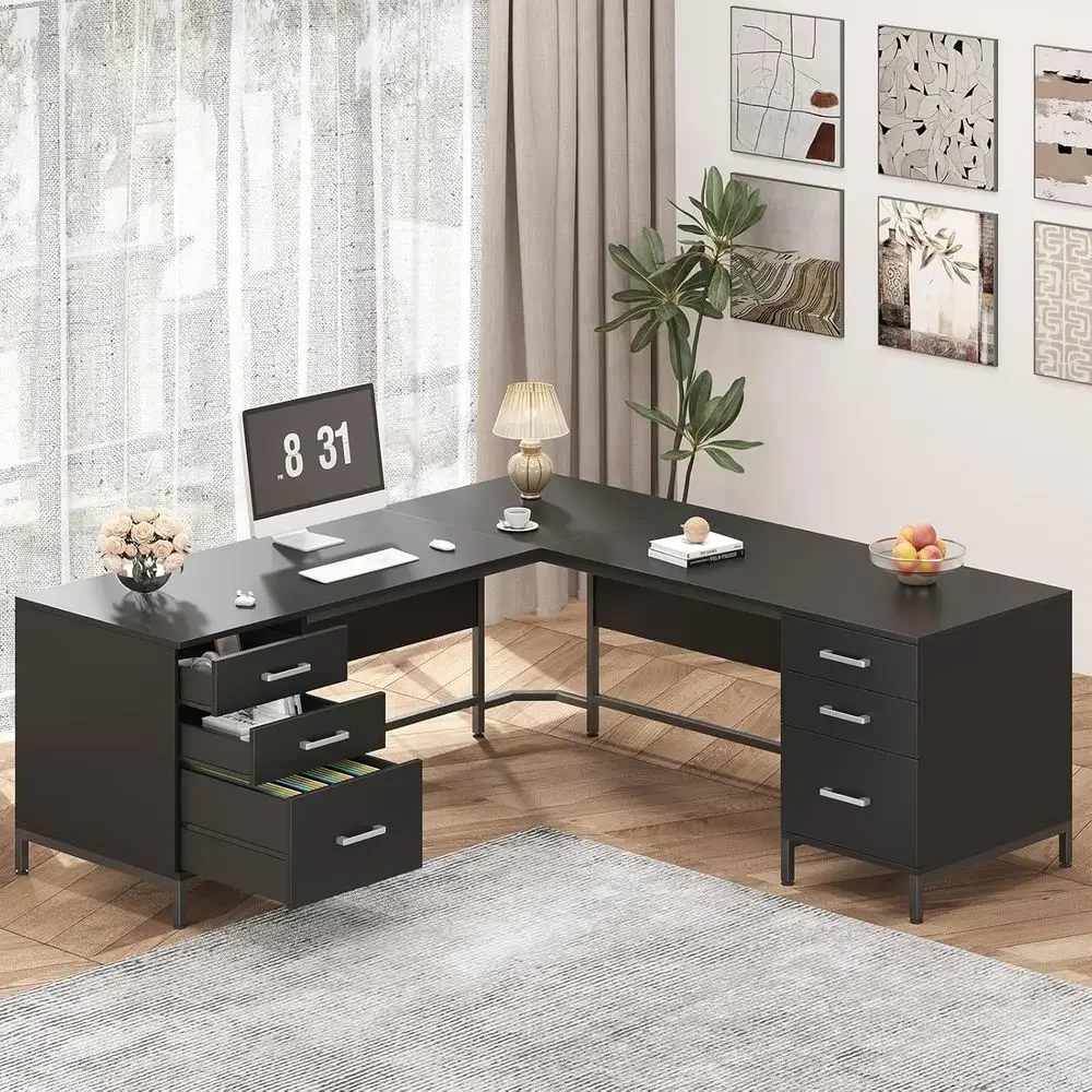 Large L-Shaped Wood Desk with  - огляд і ціна Home Office L Shaped Desk