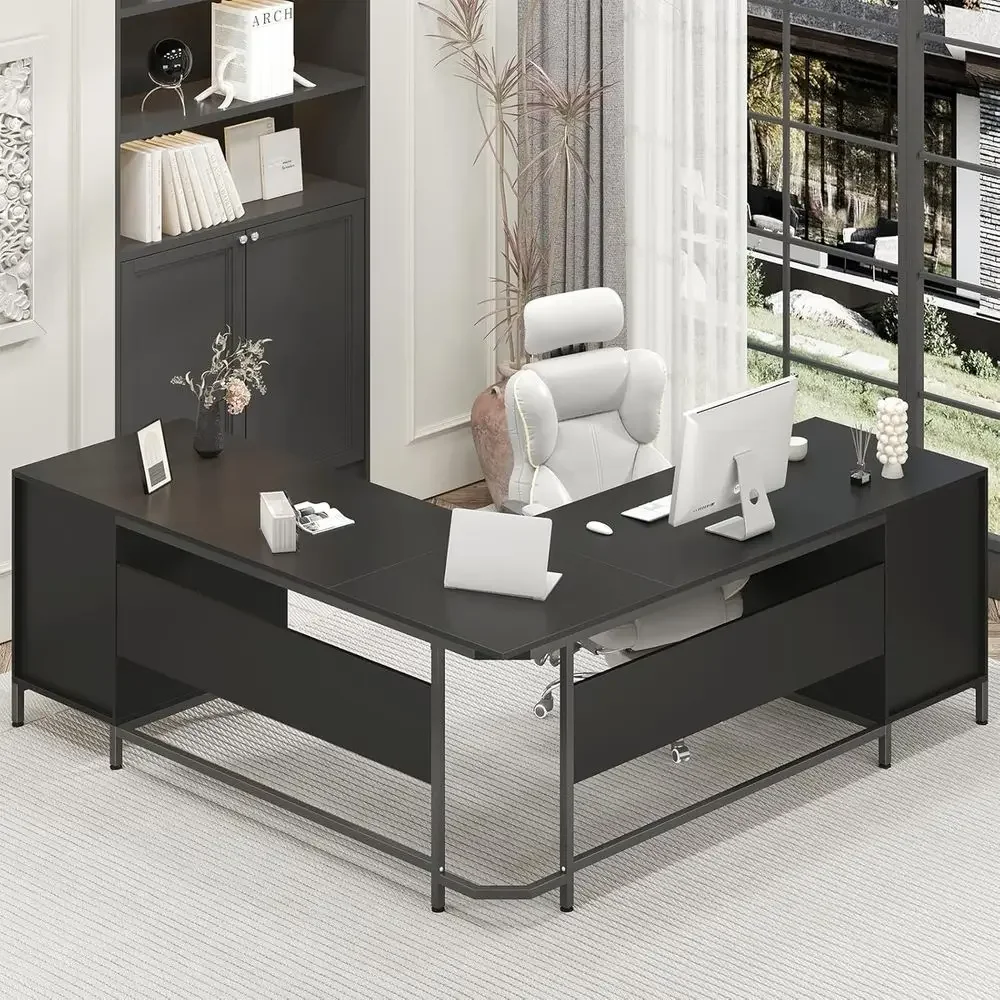 Large L-Shaped Wood Desk with  - огляд і ціна Home Office L Shaped Desk