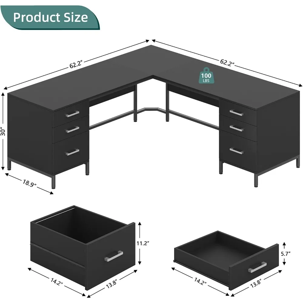 TVU 59’‘ L Shaped Desk with 6  - огляд і ціна Home Office L Shaped Desk