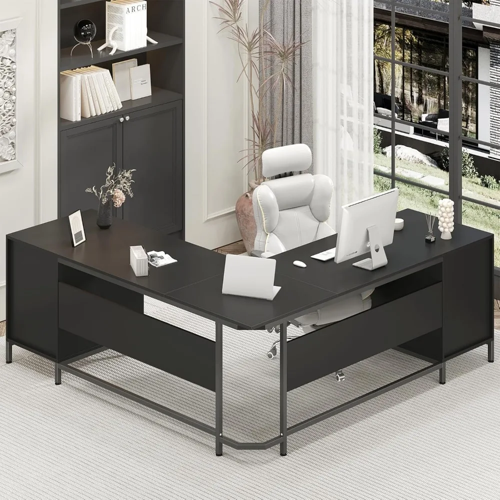 TVU 59’‘ L Shaped Desk with 6  - огляд і ціна Home Office L Shaped Desk