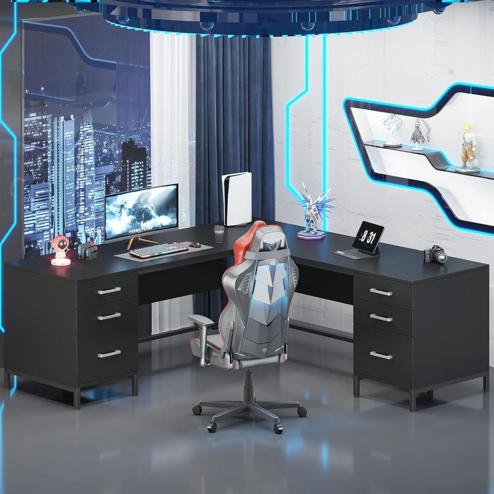 TVU 59’‘ L Shaped Desk with 6  - огляд і ціна Home Office L Shaped Desk